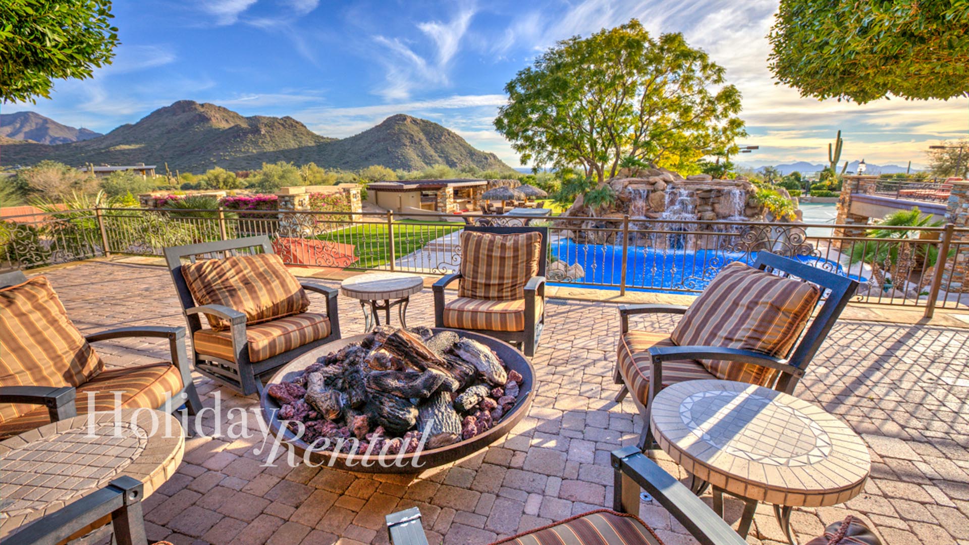 Fire pit with mountain views