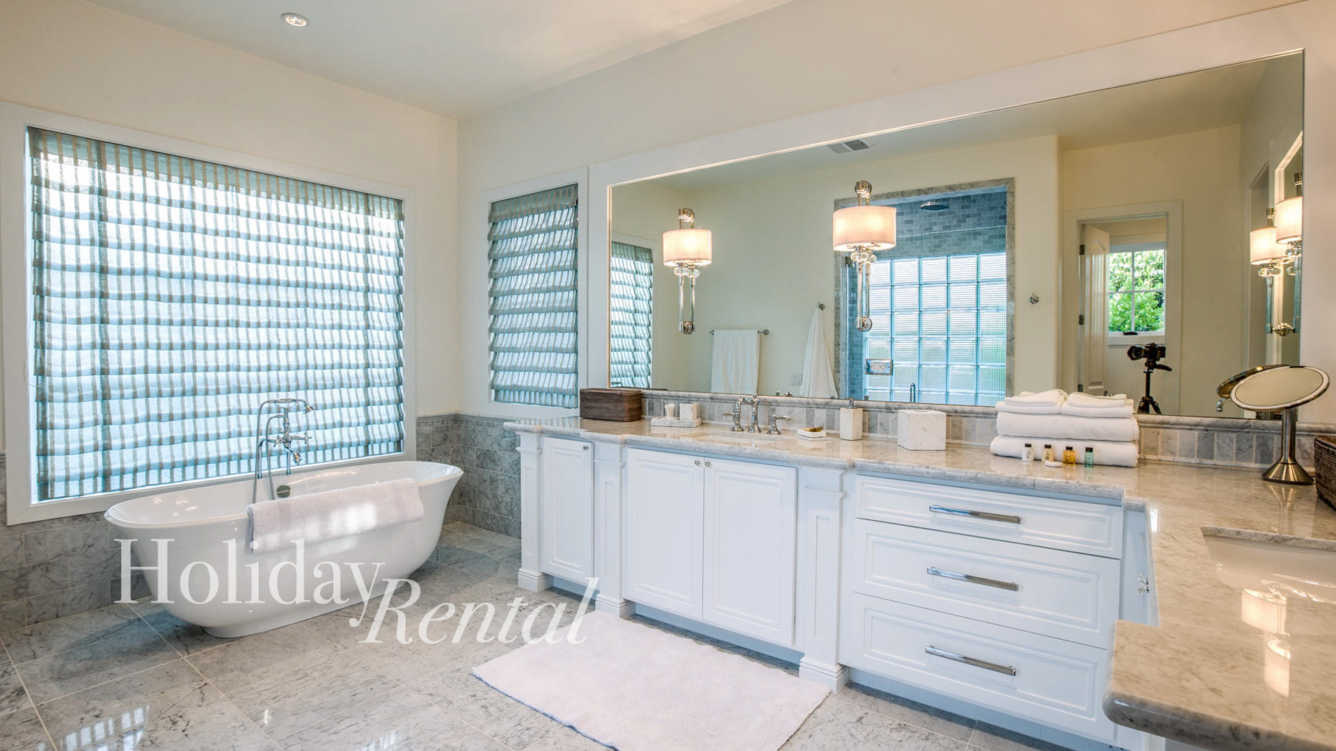 Find relaxation with our custom luxury master bathroom, featuring all new furnishings and a soothing bathtub