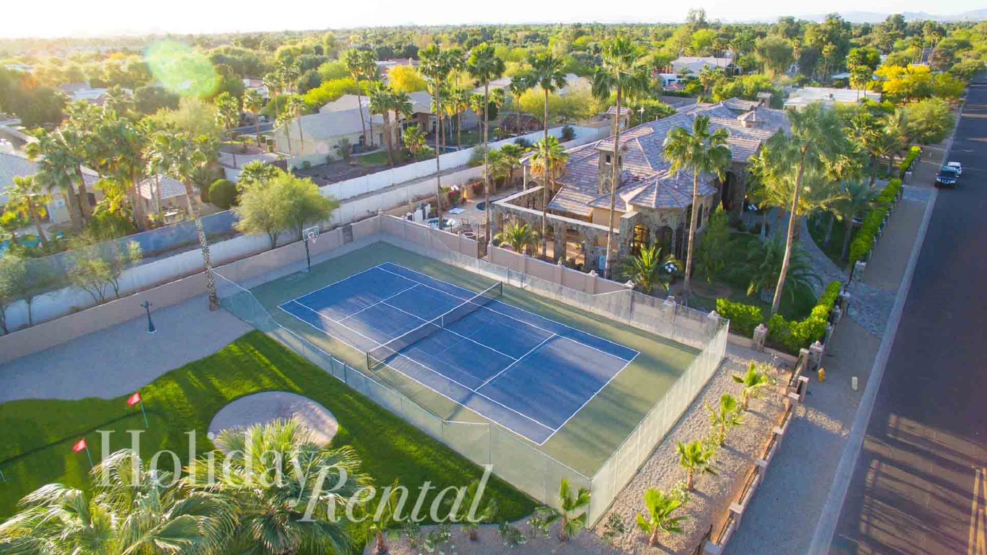 Aerial view of property and amenities