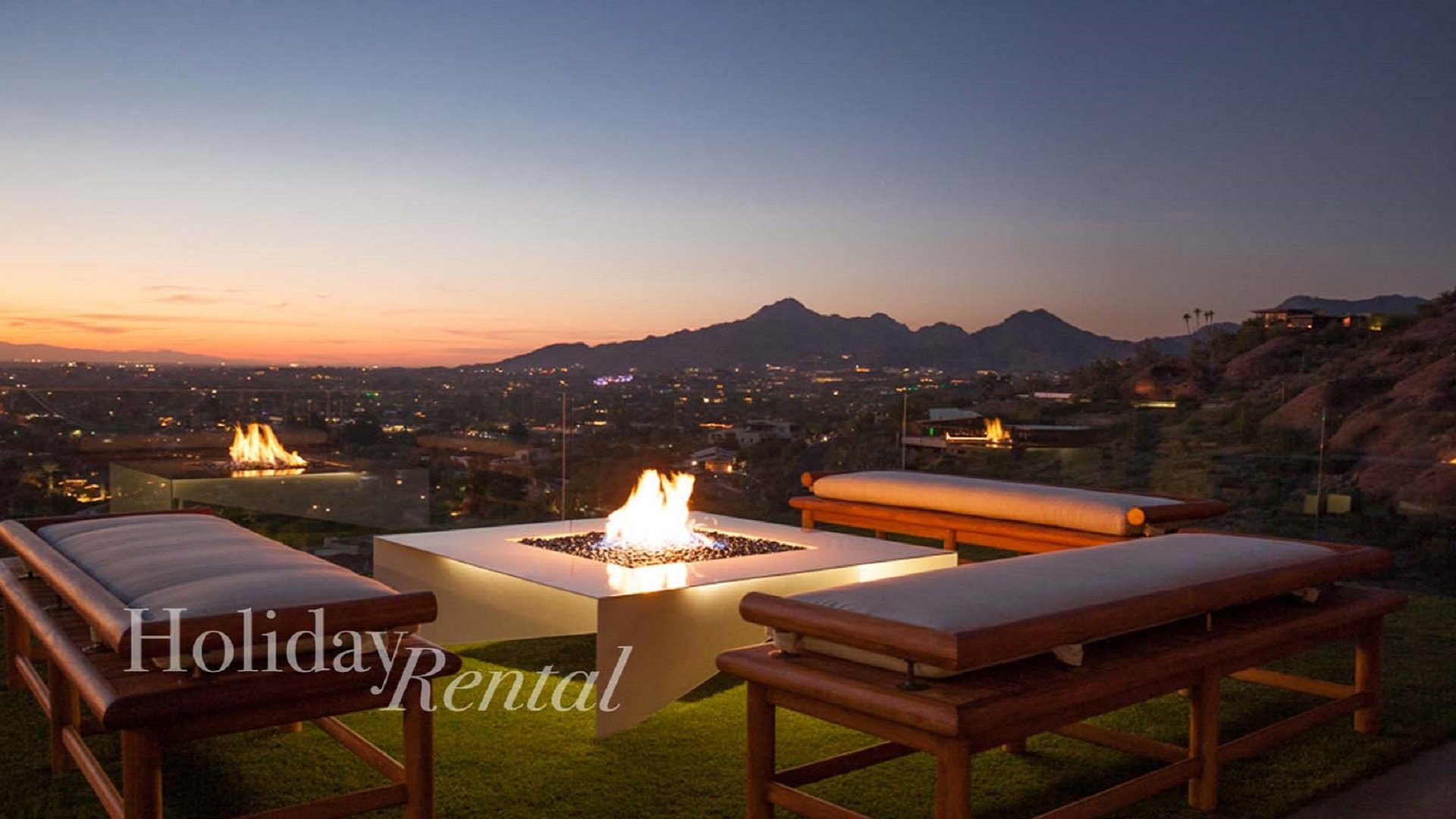 One of the 3 different fire pits at the Villa. Unobstructed city views